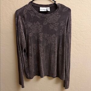 American Living Charcoal Floral Long Sleeve Top